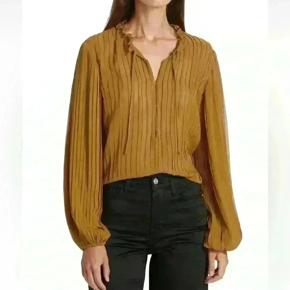 NWT💕FRAME Pleated Tie-Front Top Size XS gold rust size XS & SM $388 - Picture 6 of 9